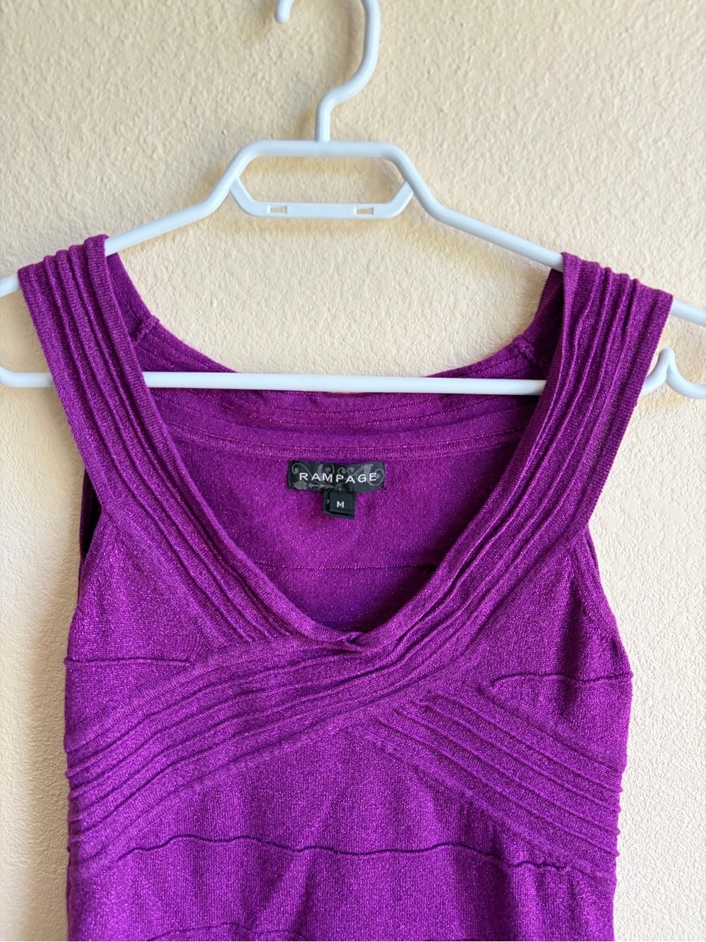 Rampage Y2K Purple Bandage Knit Tank Top Ruched V-Neck Fitted Stretch Clubwear - Picture 6 of 10
